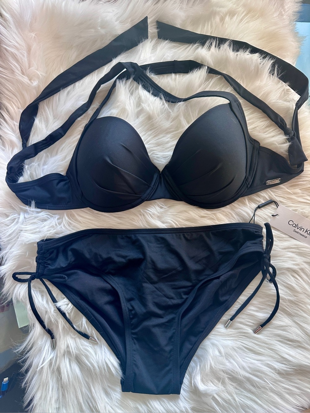 Calvin Klein Black Padded Halter Bikini!  NWT, Sz M built in padding! NEW!!
